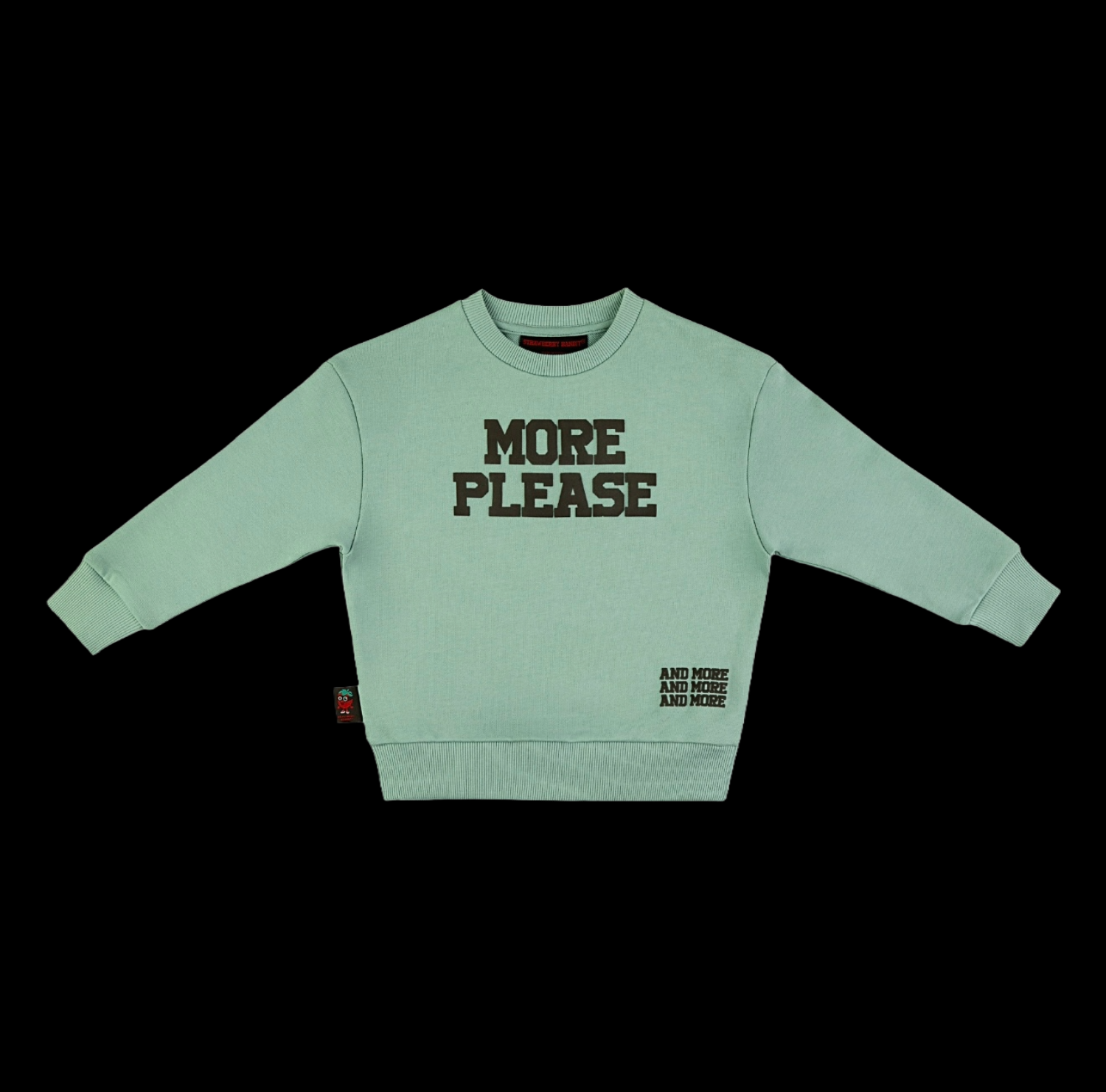 Light Green MORE PLASE quality Cotton Crewneck. Puff graphic.

