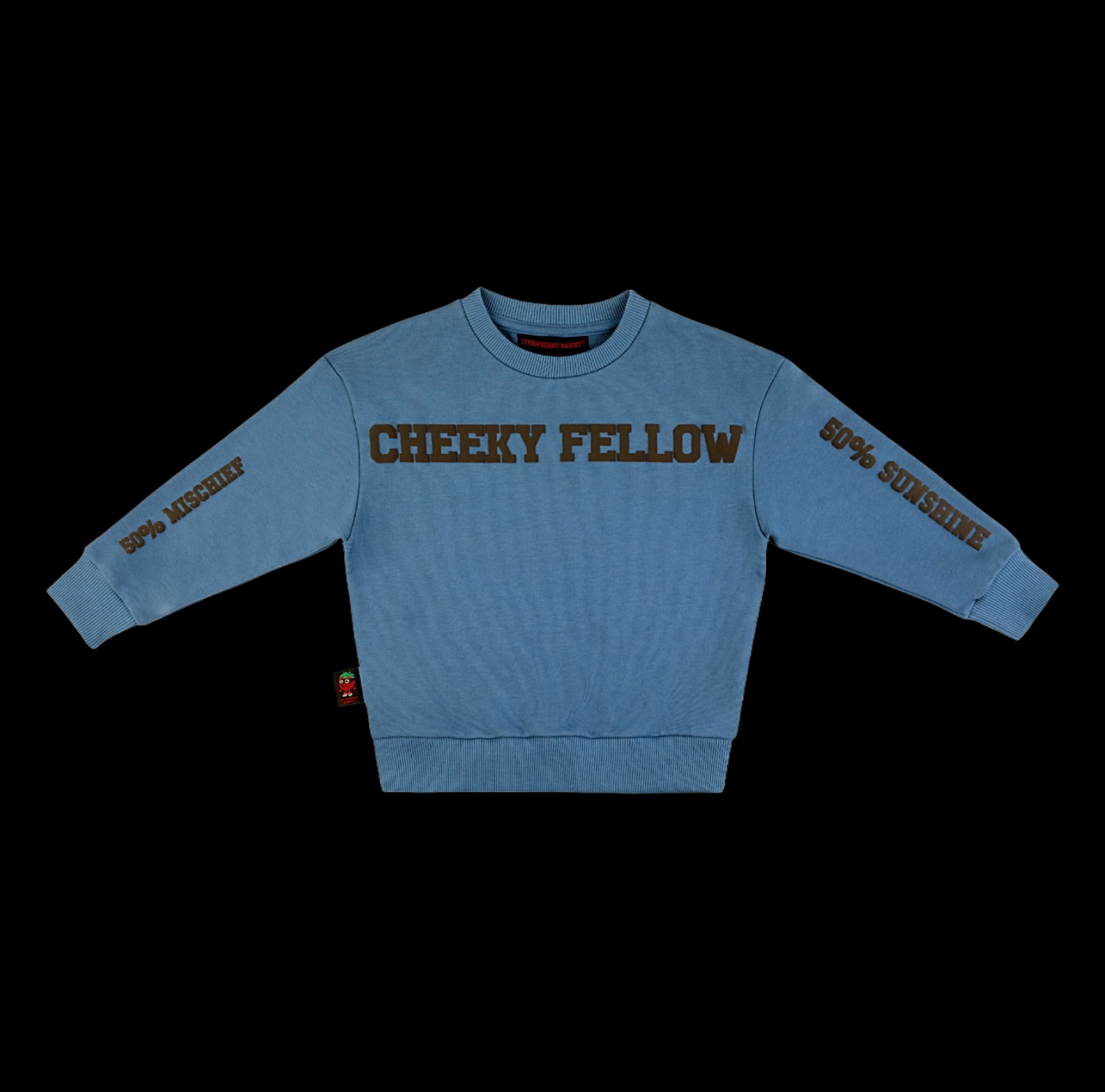 Blue Cheeky Fellow Cotton Crewneck  Puff Print by Strawberry Bandit