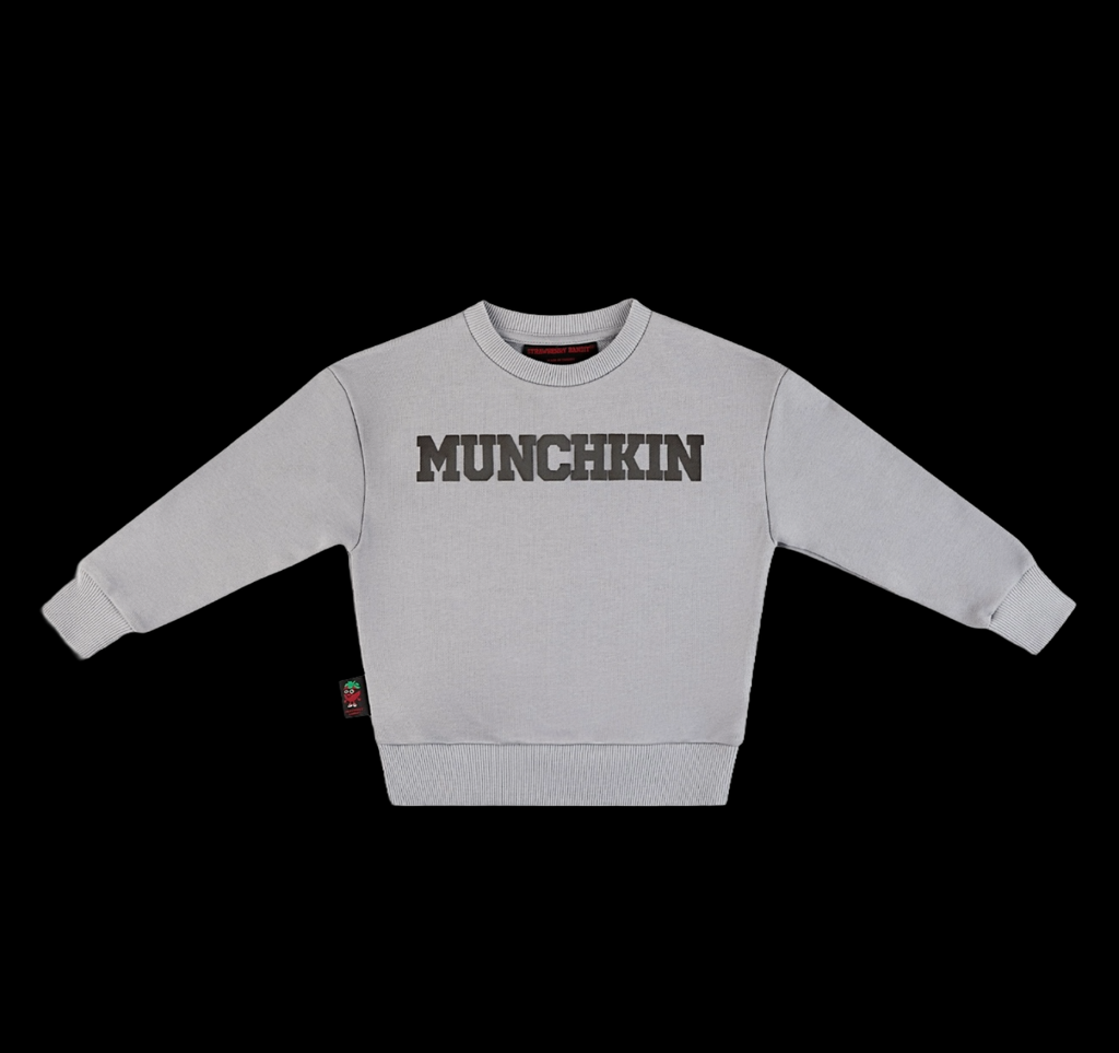 Strawberry Bandit MUNCHKIN Sharkskin Anthracite Crewneck sweater with a ribbed neckline and cuffs.