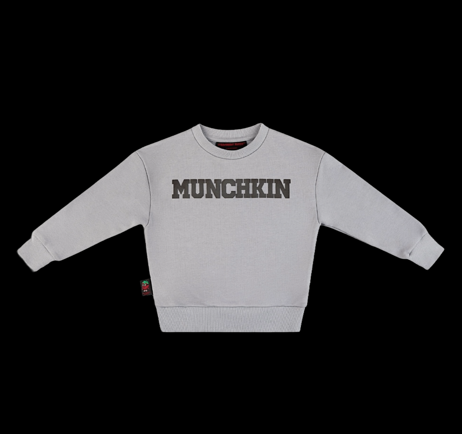 Strawberry Bandit MUNCHKIN Sharkskin Anthracite Crewneck sweater with a ribbed neckline and cuffs.