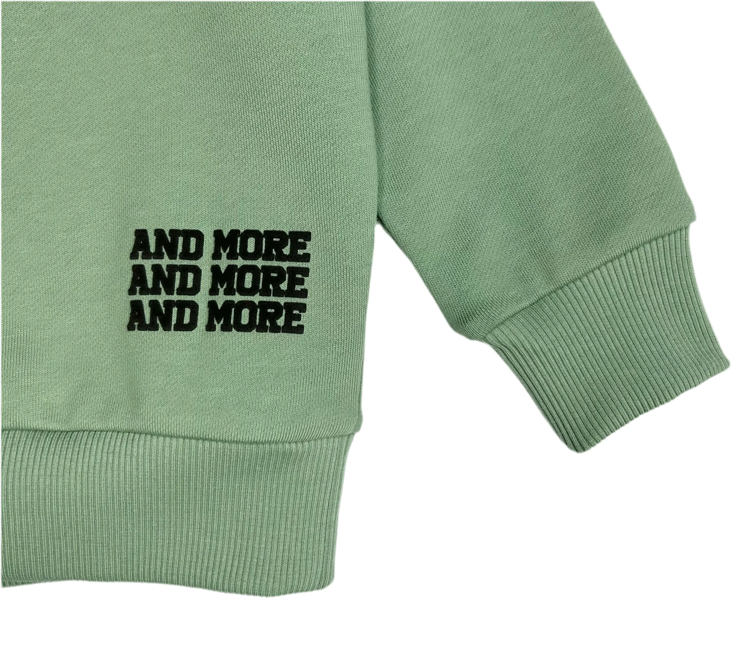 ‘MORE PLEASE’ Crewneck Strawberry Bandit Light Green heavyweight Cotton Puff Graphic.