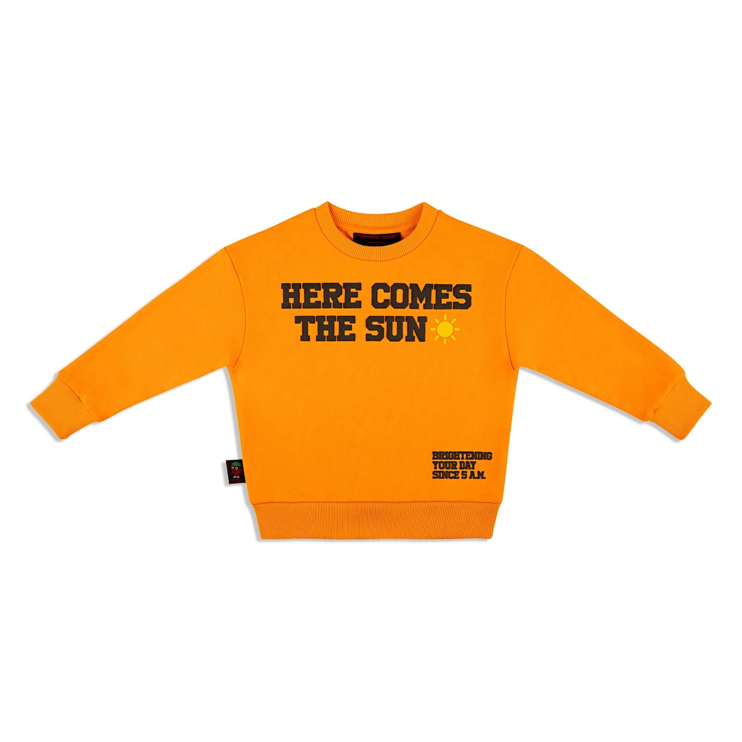 'HERE COMES THE SUN' Crewneck Strawberry Bandit Bright Orange Puff Print