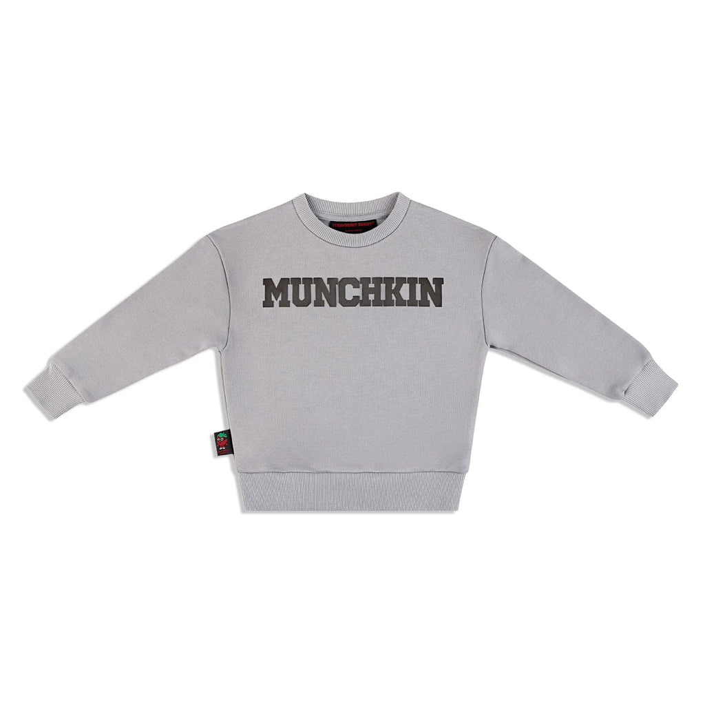 'MUNCHKIN' Crewneck with Black Puff Print Strawberry Bandit