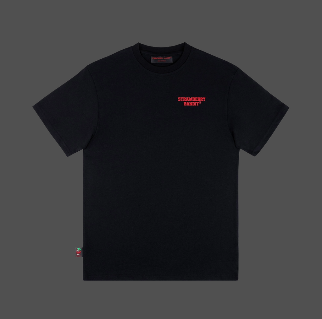 Strawberry Bandit heavyweight unisex black t-shirt – 200 GSM 100% cotton with raised chest print