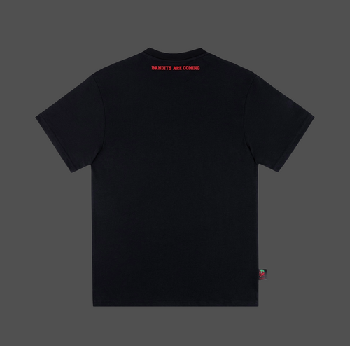 Strawberry Bandit Black T shirt Heavyweight Cotton Raised print back view